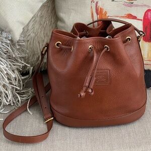 ⭐️COA⭐️RaRe Vintage Burberrys Brown Leather Bucket Bag⭐️iCONiC Nova Check Lining
